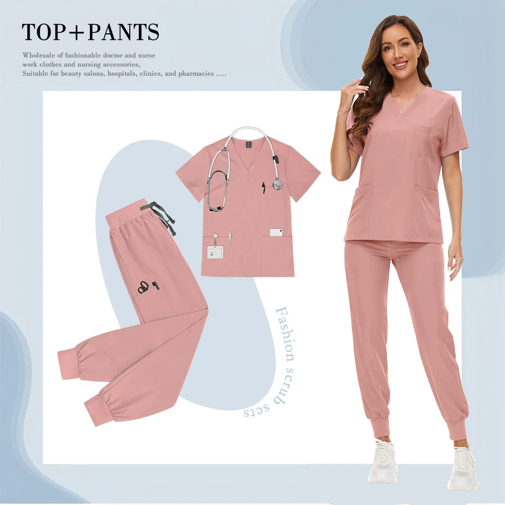 Hospital Nursing Scrubs Classic Uniforms Sets Medical Scrub Elastic Lightweight Workwear Pet Beauty Nurse Clinical Uniform Women