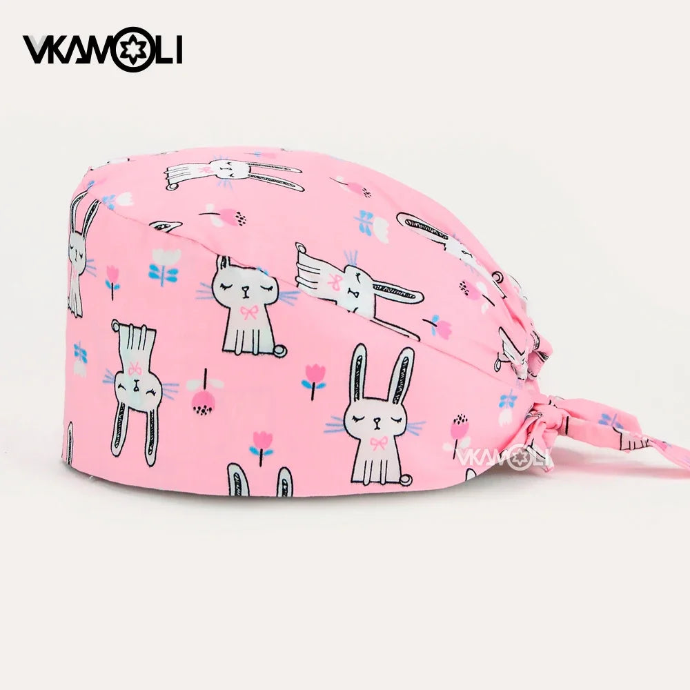 Cartoon Cute rabbit and dog printed surgical cap scrubs cap medical hat pet doctor nurse care cap work operation cap