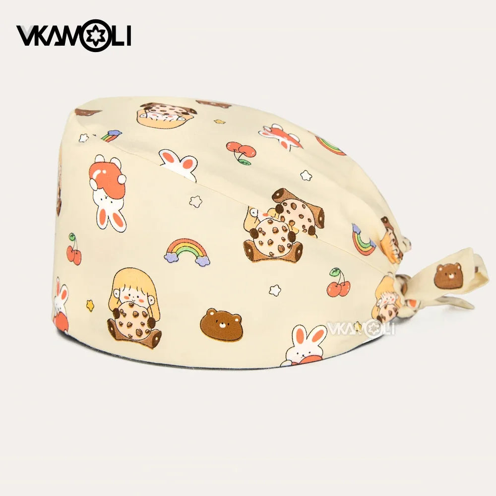 Cartoon Cute rabbit and dog printed surgical cap scrubs cap medical hat pet doctor nurse care cap work operation cap