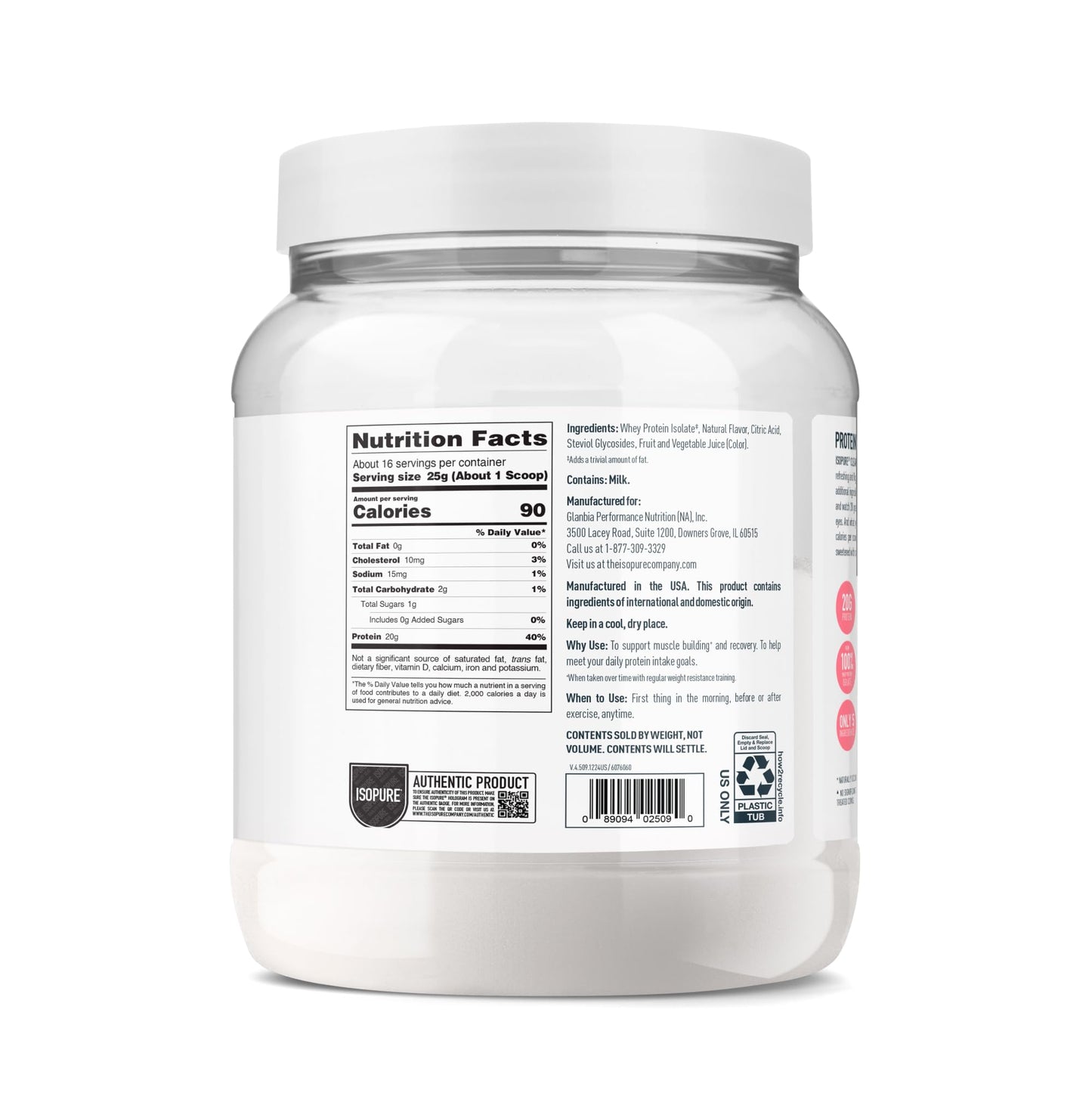 Isopure Clear Whey Isolate Protein Powder, Lactose Free, Gluten Free, Naturally Flavored, Tropical Punch, 20g Protein Per Serving, 14.1 Oz, 16 Servings (Packaging May Vary)