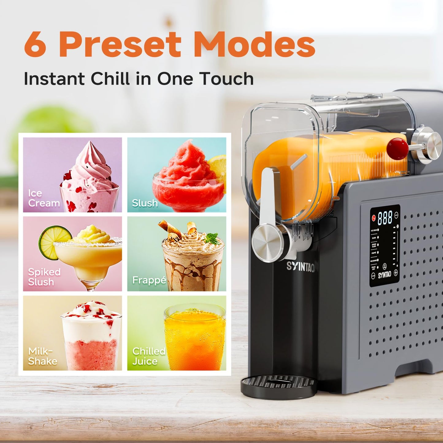 SYINTAO Slushie Machine for Home, Soft Serve Ice Cream Machine, 88oz Vessel Slushy Machine with 6 Preset Programs, Frozen Drink Maker for slush, Margaritas, Smoothie, Frappés, Milkshakes, and More