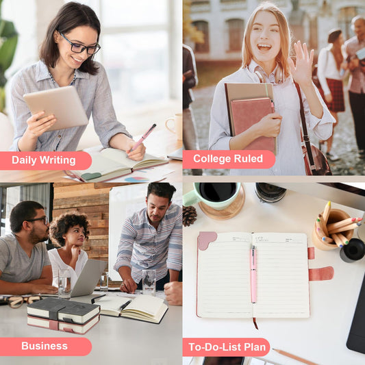 Ciyanwcx Leather Notebook Gift Set - A5 Hardcover Journal with Pen & 6 Heart Bookmarks, Gift Box + Bag (Pink)