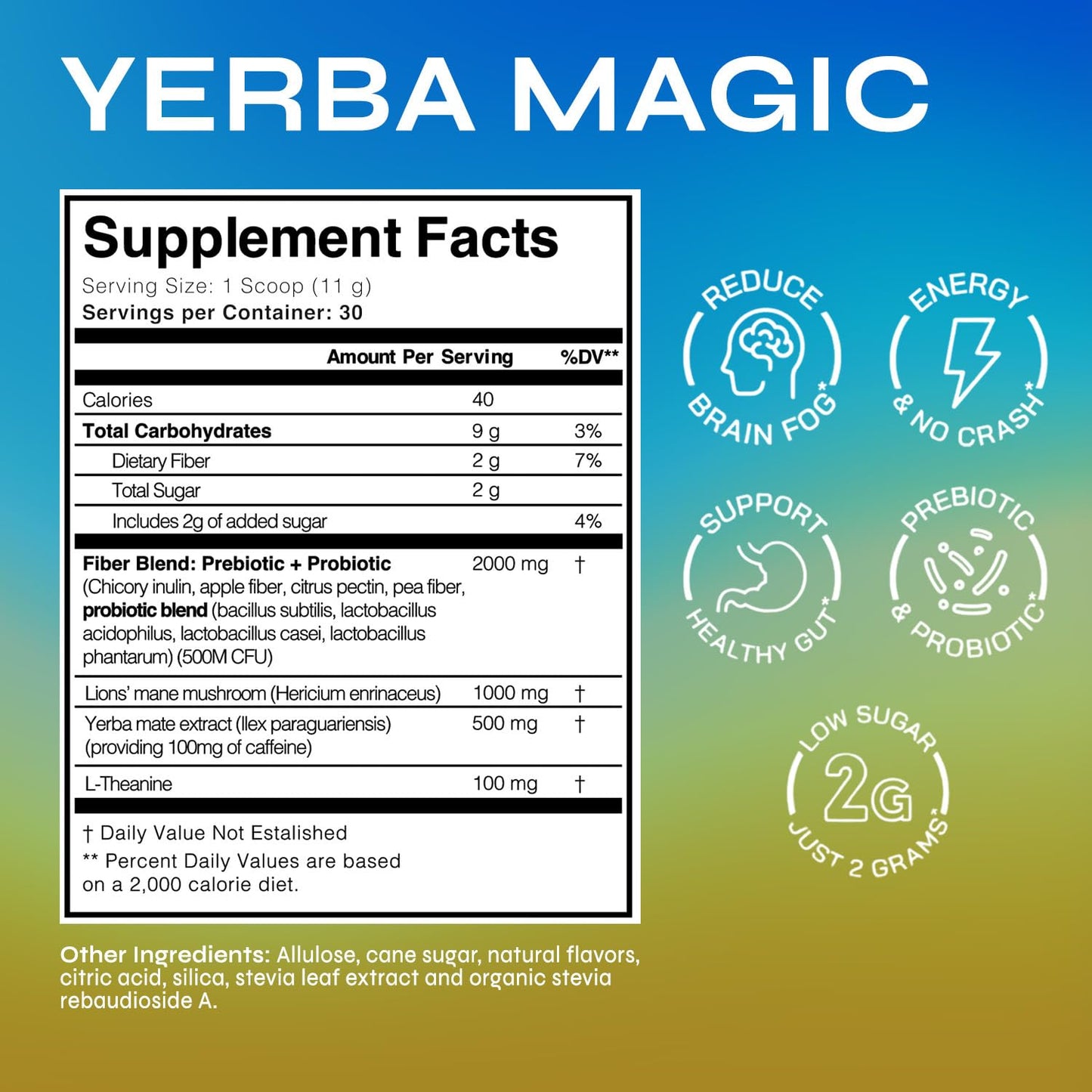 Yerba Mate Instant Tea Powder, 3-in-1 Super Drink - Clean Energy, Brain Fog Buster, and Gut Health Powered by Nootropics, Prebiotics and Probiotics | Yerba Magic Pina Colada 30 Servings