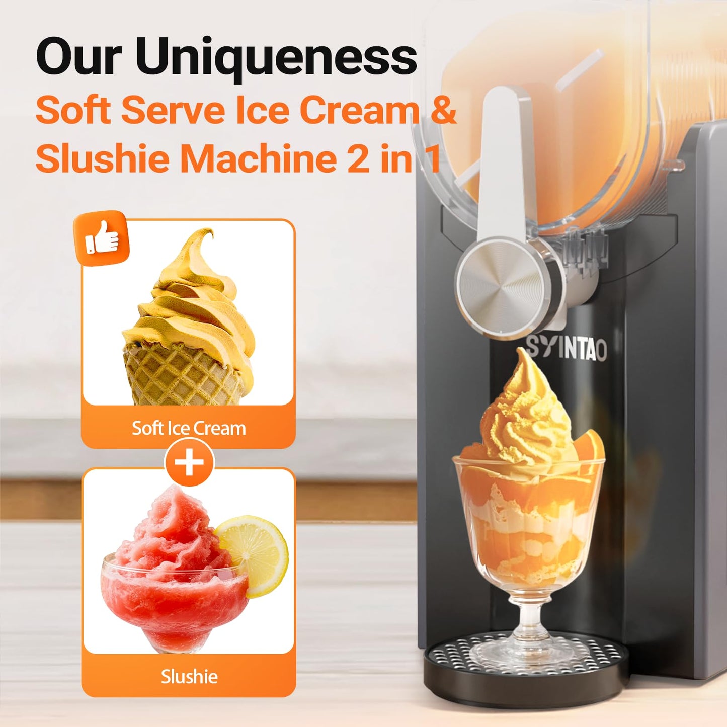 SYINTAO Slushie Machine for Home, Soft Serve Ice Cream Machine, 88oz Vessel Slushy Machine with 6 Preset Programs, Frozen Drink Maker for slush, Margaritas, Smoothie, Frappés, Milkshakes, and More