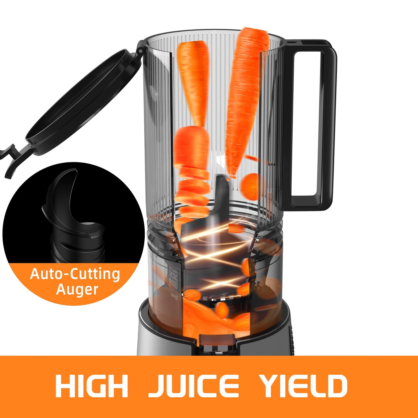 Cold Press Juicer, Slow Masticating Juicer Machines with 5" Feeding Chute Fit Whole Fruits&Vegetables, Stainless Steel Slow Masticating Juicer Easy to Clean, 99.6% Juice Purity, 1.5L Capacity.