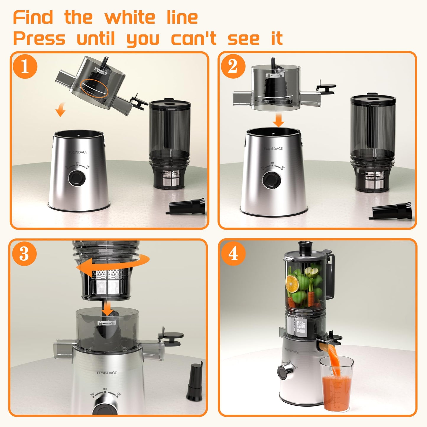 Cold Press Juicer, Slow Masticating Juicer Machines with 5" Feeding Chute Fit Whole Fruits&Vegetables, Stainless Steel Slow Masticating Juicer Easy to Clean, 99.6% Juice Purity, 1.5L Capacity.
