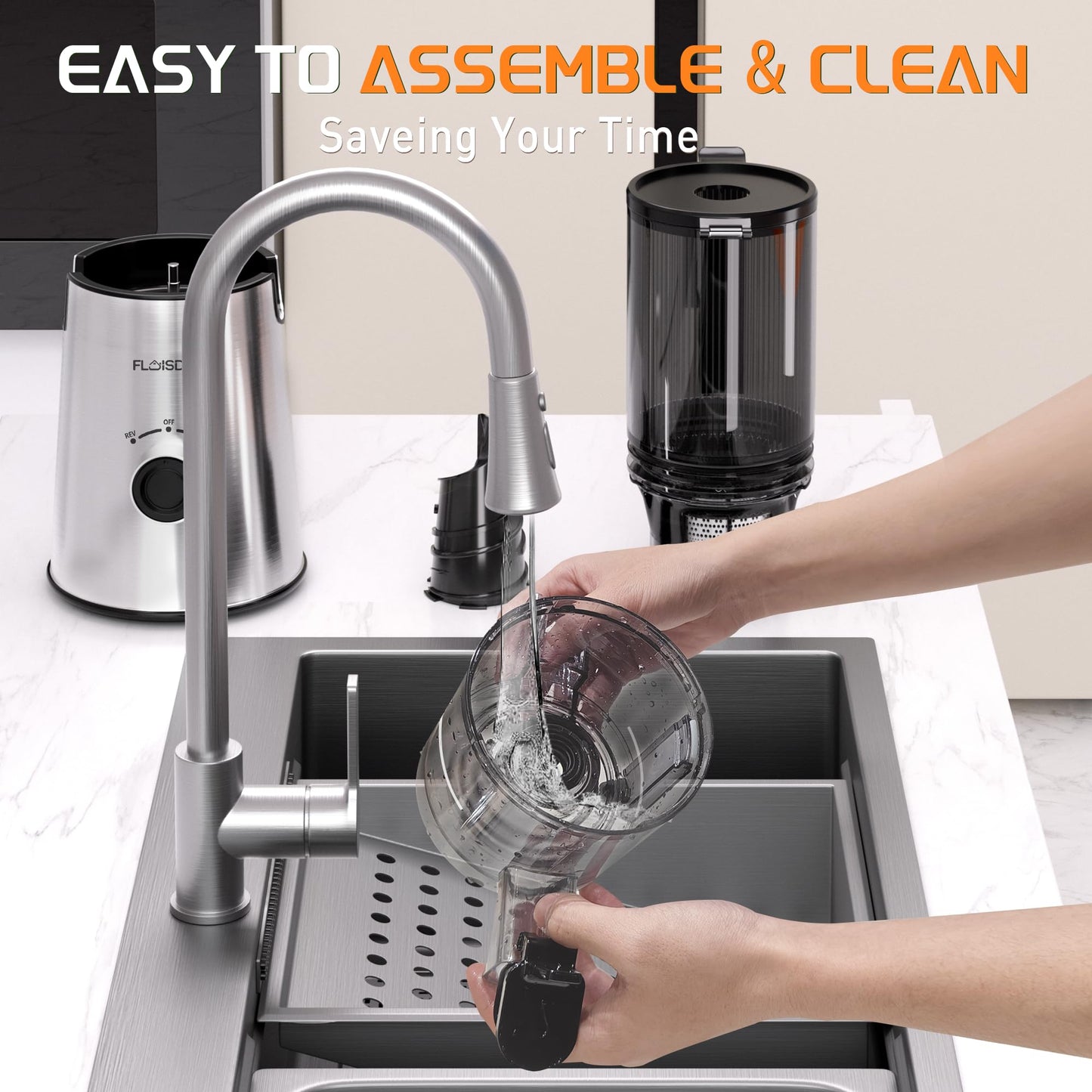 Cold Press Juicer, Slow Masticating Juicer Machines with 5" Feeding Chute Fit Whole Fruits&Vegetables, Stainless Steel Slow Masticating Juicer Easy to Clean, 99.6% Juice Purity, 1.5L Capacity.