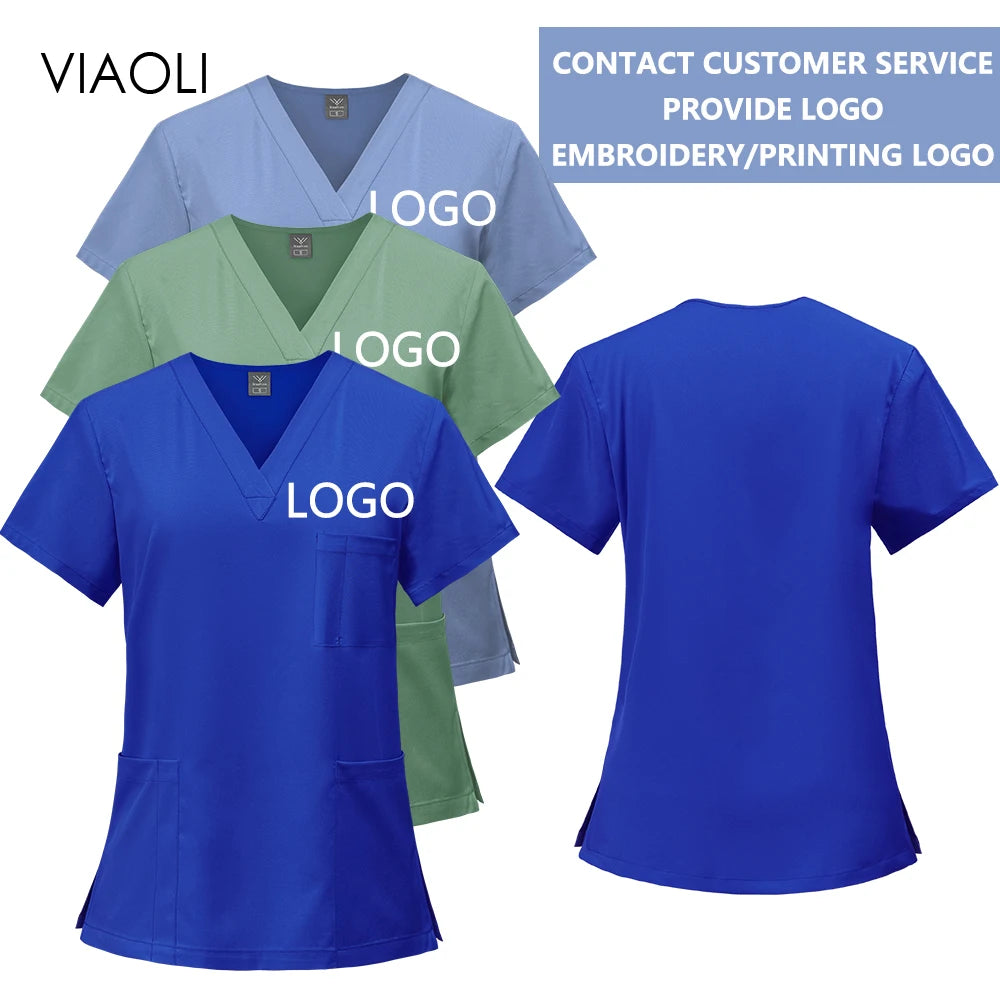 Summer Medical Uniforms Scrubs Tops Hospital Work Shirts Nurses Accesssories Dental Beauty Workwear Lab Clothes Customized Logo