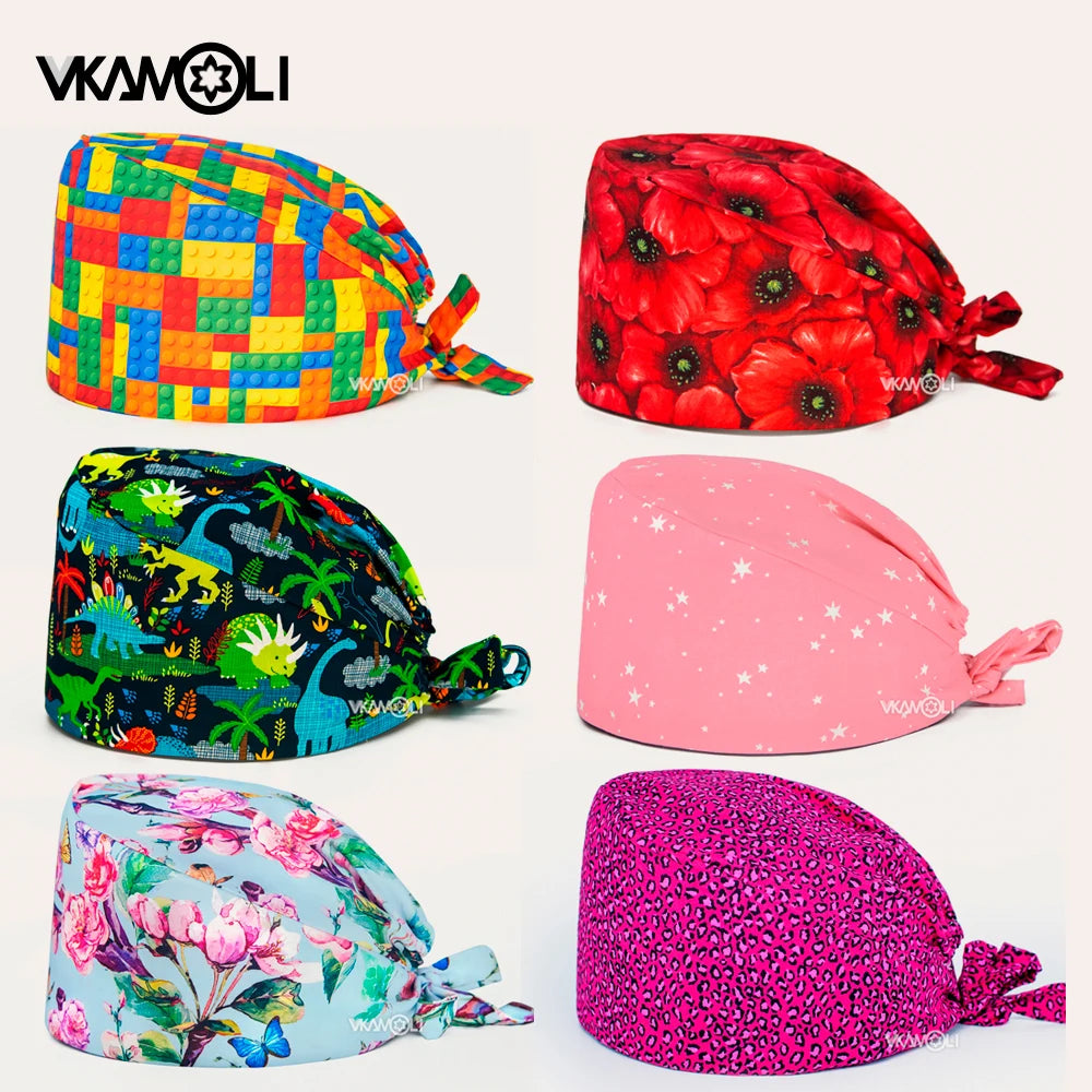 Gorro Clínicos Cartoon Printing Scrubs Caps Surgery Hat Men Nurse Scrubs Cap Pet Clinic Work Hat Medical Scrub Hats