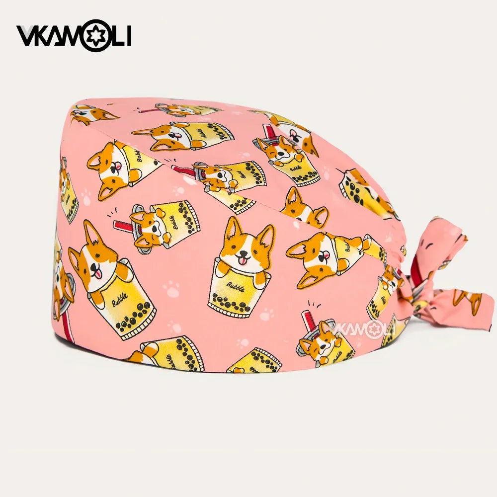 Cartoon Cute rabbit and dog printed surgical cap scrubs cap medical hat pet doctor nurse care cap work operation cap