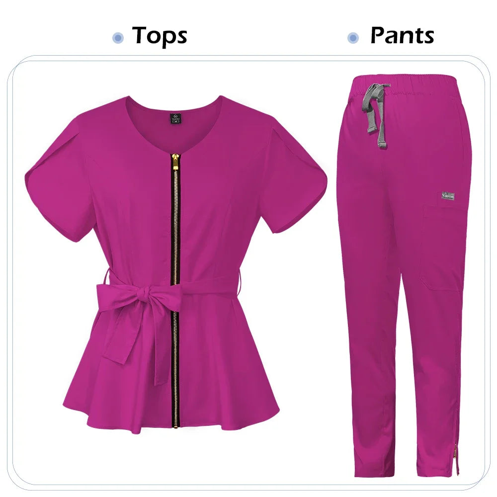 Medical Uniforms Women Printed LOGO Short-Sleeved Surgical Work Oral Doctor Pet Nurse Scrub Uniform Scrub Sets Hospital Workwear