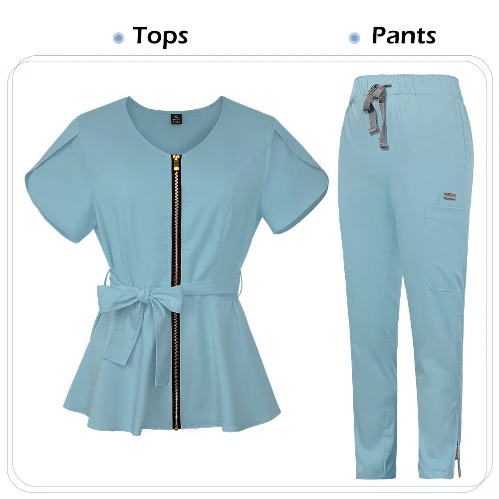 Medical Uniforms Women Printed LOGO Short-Sleeved Surgical Work Oral Doctor Pet Nurse Scrub Uniform Scrub Sets Hospital Workwear