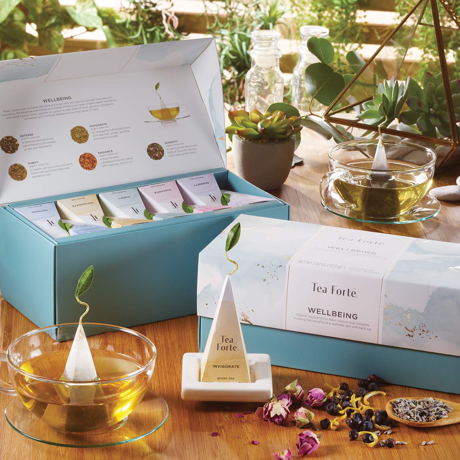 Premium Presentation Box Gift Set Sampler, 20 Count, Assorted Blends Individually Wrapped Handcrafted Pyramid Infuser Bags, Wellbeing Tea