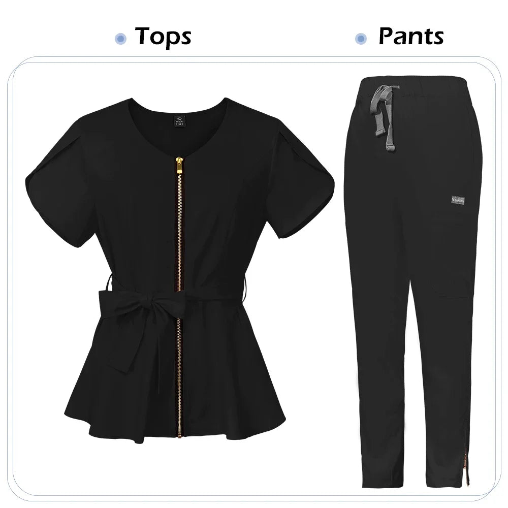 Medical Uniforms Women Printed LOGO Short-Sleeved Surgical Work Oral Doctor Pet Nurse Scrub Uniform Scrub Sets Hospital Workwear