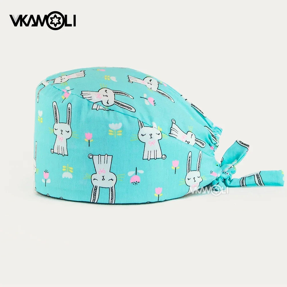 Cartoon Cute rabbit and dog printed surgical cap scrubs cap medical hat pet doctor nurse care cap work operation cap
