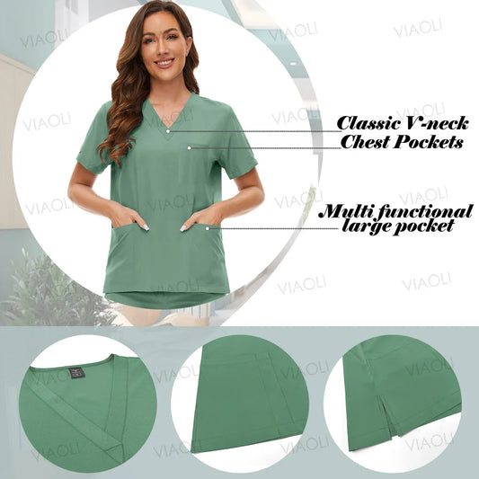 Summer Medical Uniforms Scrubs Tops Hospital Work Shirts Nurses Accesssories Dental Beauty Workwear Lab Clothes Customized Logo