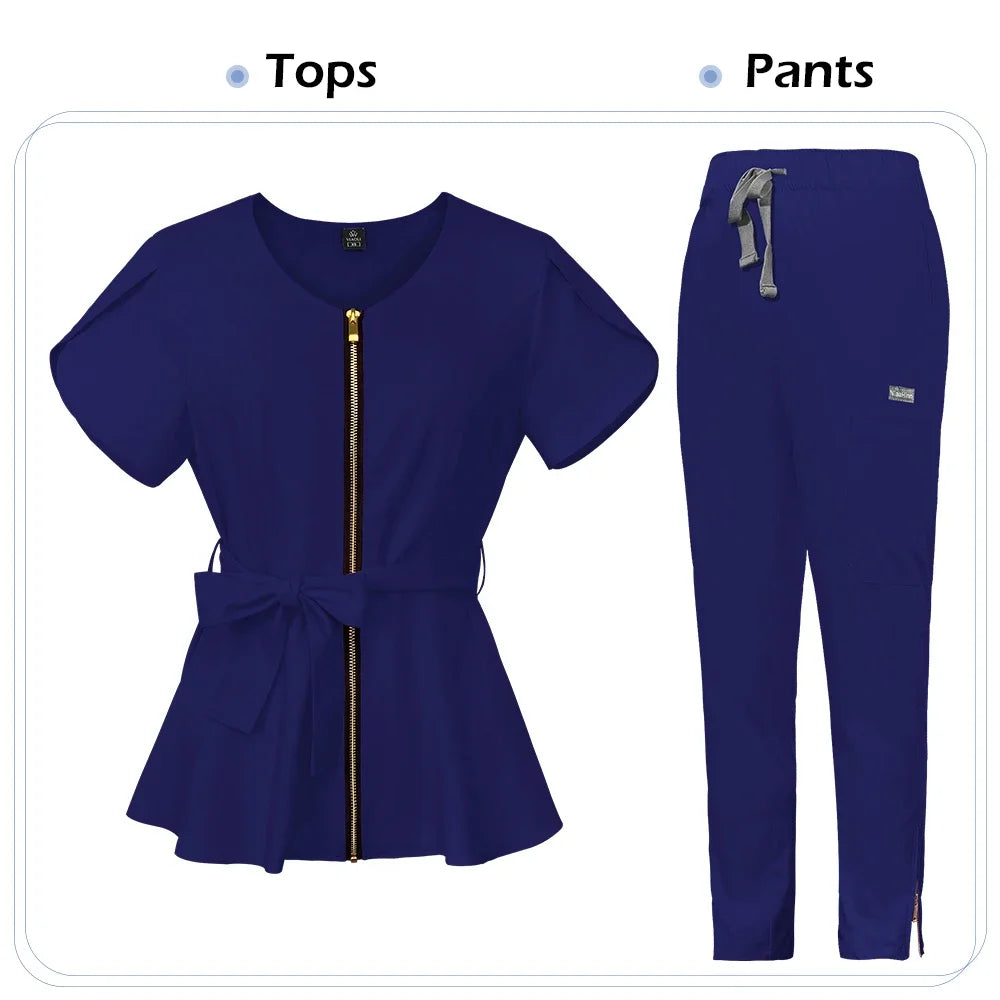 Medical Uniforms Women Printed LOGO Short-Sleeved Surgical Work Oral Doctor Pet Nurse Scrub Uniform Scrub Sets Hospital Workwear