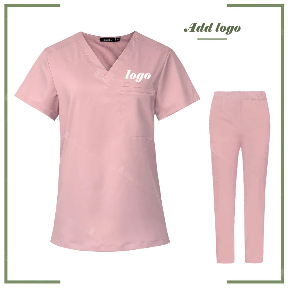 Scrubs Uniform Women Men Medical Nurse Uniforms Elastic Scrubs Top Hospital Surgical Gowns Pockets Blouse Nursing Accessories