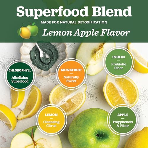 All About Juicing PuriVibe Chlorophyll Shots | Superfood Juice Powder, Wellness Shot Supplement - 2X Strength - Green Juice - Infused with Lemon & Apple - 15 Stick Packs