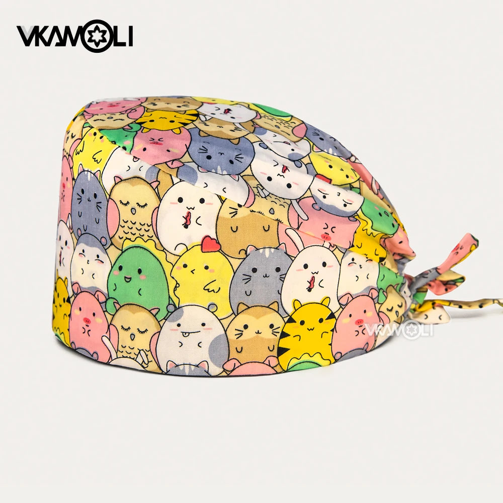Cartoon Cute rabbit and dog printed surgical cap scrubs cap medical hat pet doctor nurse care cap work operation cap