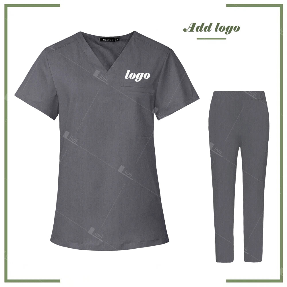 Scrubs Uniform Women Men Medical Nurse Uniforms Elastic Scrubs Top Hospital Surgical Gowns Pockets Blouse Nursing Accessories