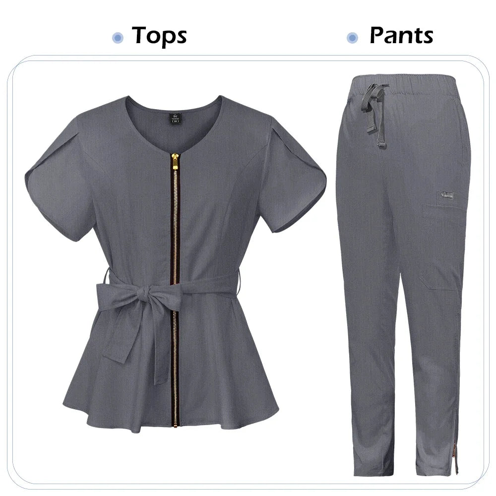 Medical Uniforms Women Printed LOGO Short-Sleeved Surgical Work Oral Doctor Pet Nurse Scrub Uniform Scrub Sets Hospital Workwear