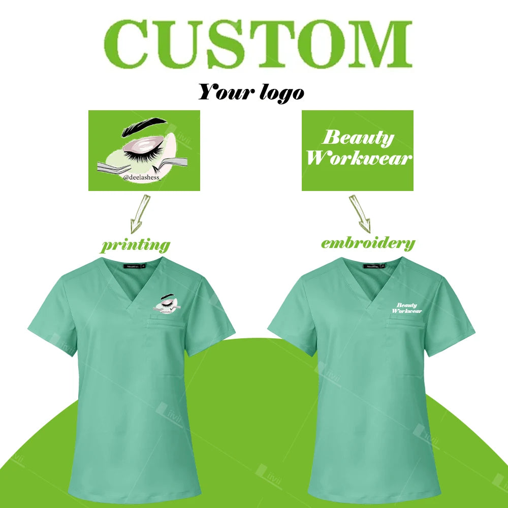 Scrubs Uniform Women Men Medical Nurse Uniforms Elastic Scrubs Top Hospital Surgical Gowns Pockets Blouse Nursing Accessories