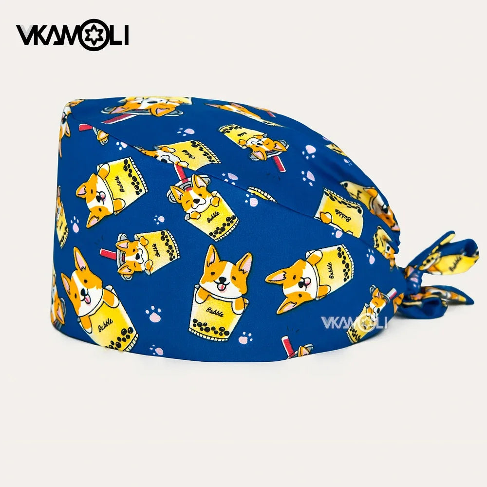 Cartoon Cute rabbit and dog printed surgical cap scrubs cap medical hat pet doctor nurse care cap work operation cap