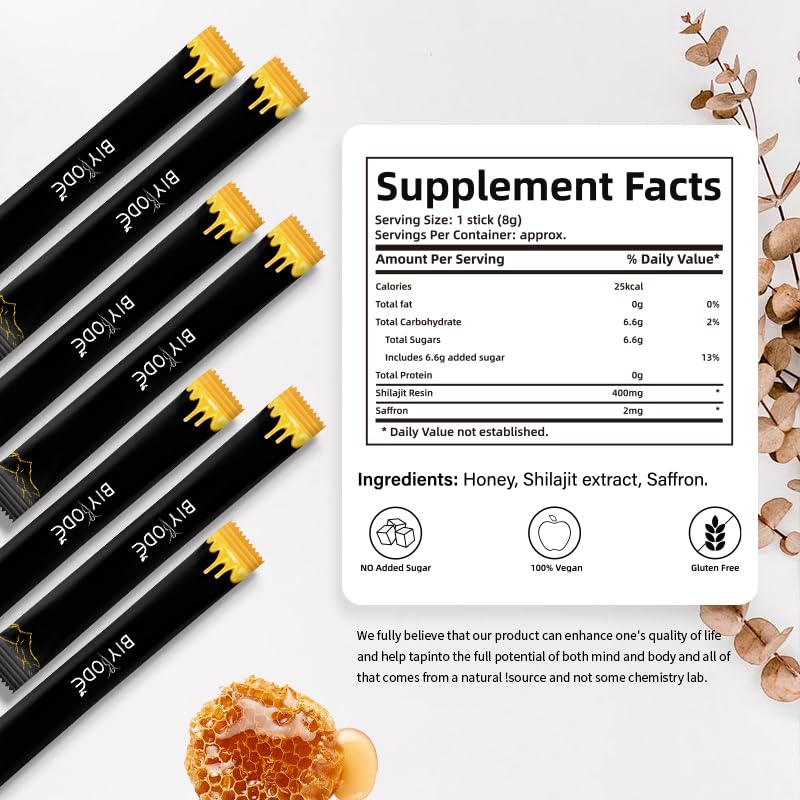 Taste of Honey Shilajit | Pure Himalayan Shilajit | Ashwagandha, Gokshura | Fulvic Acid & 85+ Trace Minerals for Men, Women | Non-GMO | Lab Tested | 30 Sticks