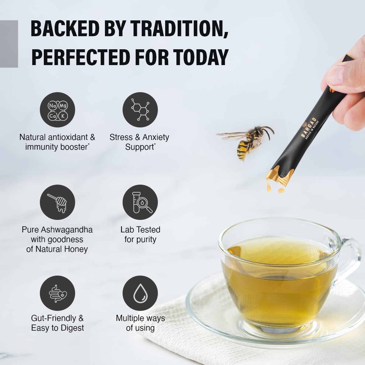 Bargad KSM-66 Ashwagandha Honey Sticks – Premium Organic Honey Infused with Adaptogenic Ashwagandha, Helps Promote Relaxation & Focus, Boosts Energy & Vitality, No Artificial Additives – 7 Count