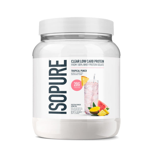 Isopure Clear Whey Isolate Protein Powder, Lactose Free, Gluten Free, Naturally Flavored, Tropical Punch, 20g Protein Per Serving, 14.1 Oz, 16 Servings (Packaging May Vary)