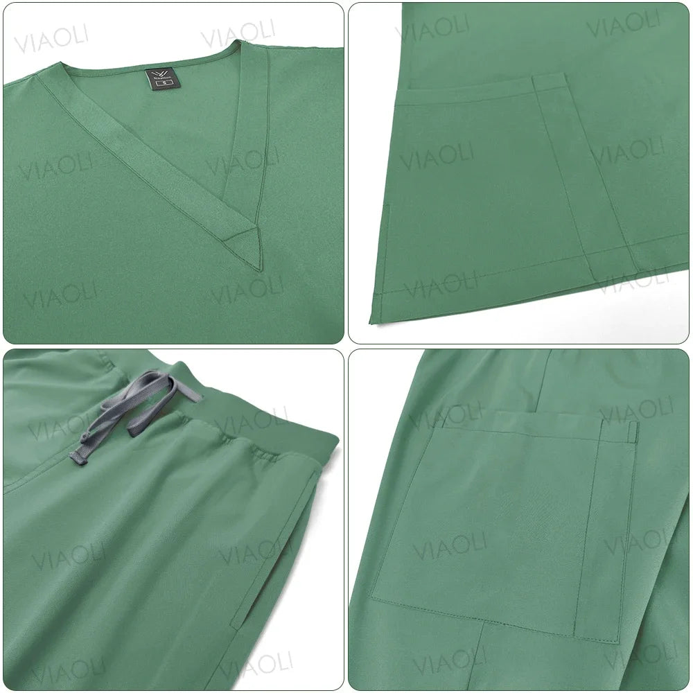 Summer Medical Uniforms Scrubs Tops Hospital Work Shirts Nurses Accesssories Dental Beauty Workwear Lab Clothes Customized Logo