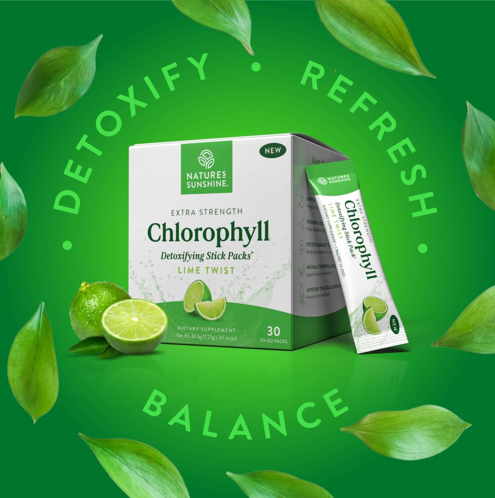 Nature's Sunshine Chlorophyll Stick Packs: Supercharge Your Detox and Boost Gut Health in Convenient, Delicious Stick Packs (Lime Twist)