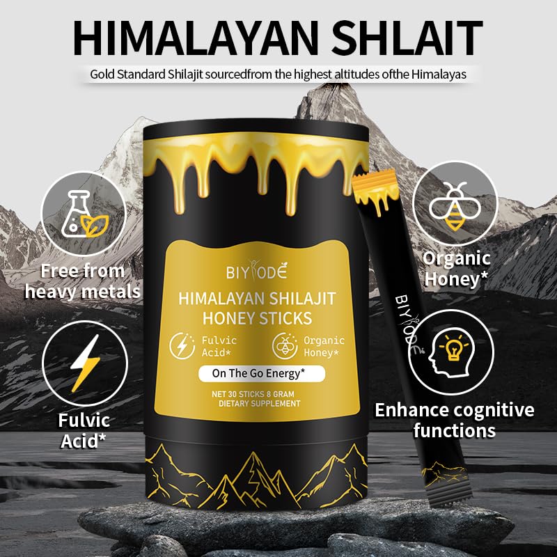Taste of Honey Shilajit | Pure Himalayan Shilajit | Ashwagandha, Gokshura | Fulvic Acid & 85+ Trace Minerals for Men, Women | Non-GMO | Lab Tested | 30 Sticks