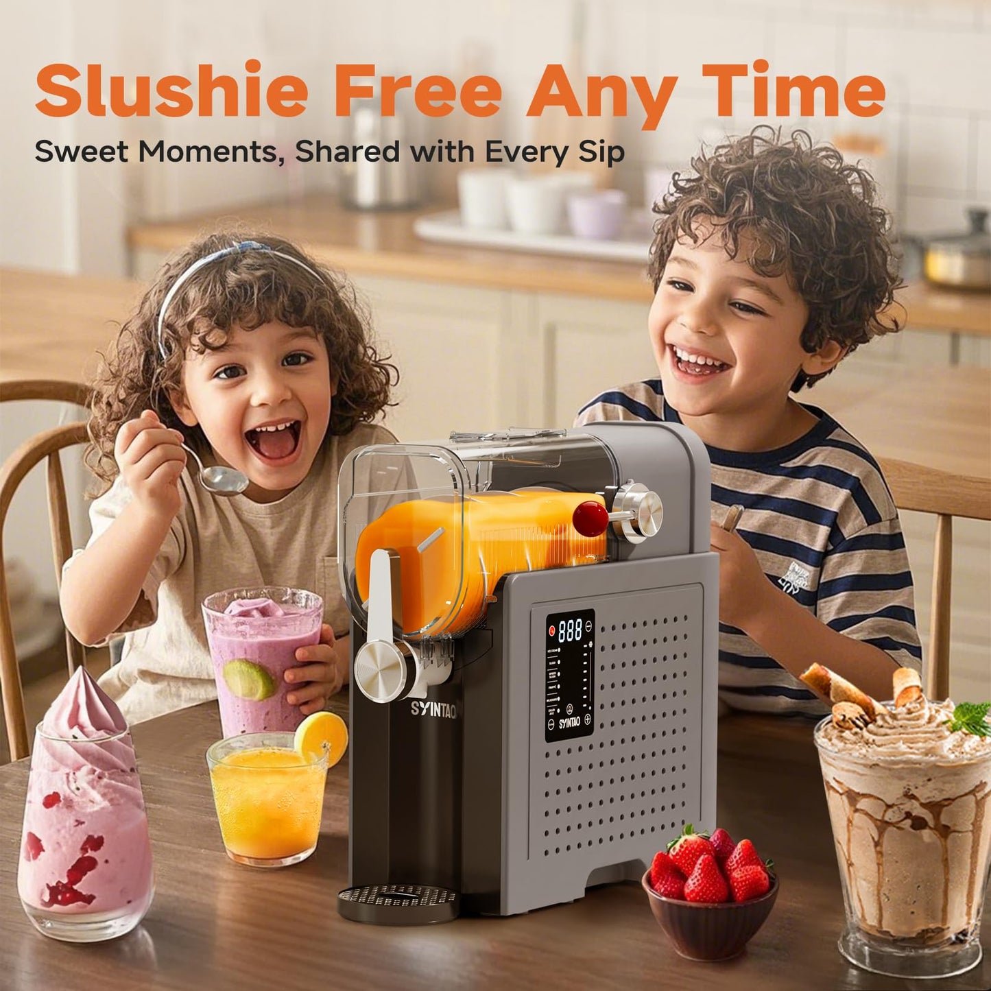 SYINTAO Slushie Machine for Home, Soft Serve Ice Cream Machine, 88oz Vessel Slushy Machine with 6 Preset Programs, Frozen Drink Maker for slush, Margaritas, Smoothie, Frappés, Milkshakes, and More