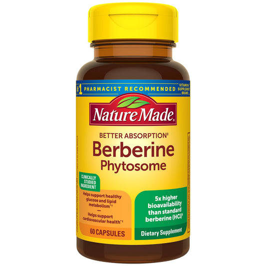 Nature Made Better Absorption Berberine Phytosome Capsules, 1100mg Per 2 Capsules Daily, Berberine Supplement for Cardiovascular Health Support, 60 Capsules, 30 Day Supply