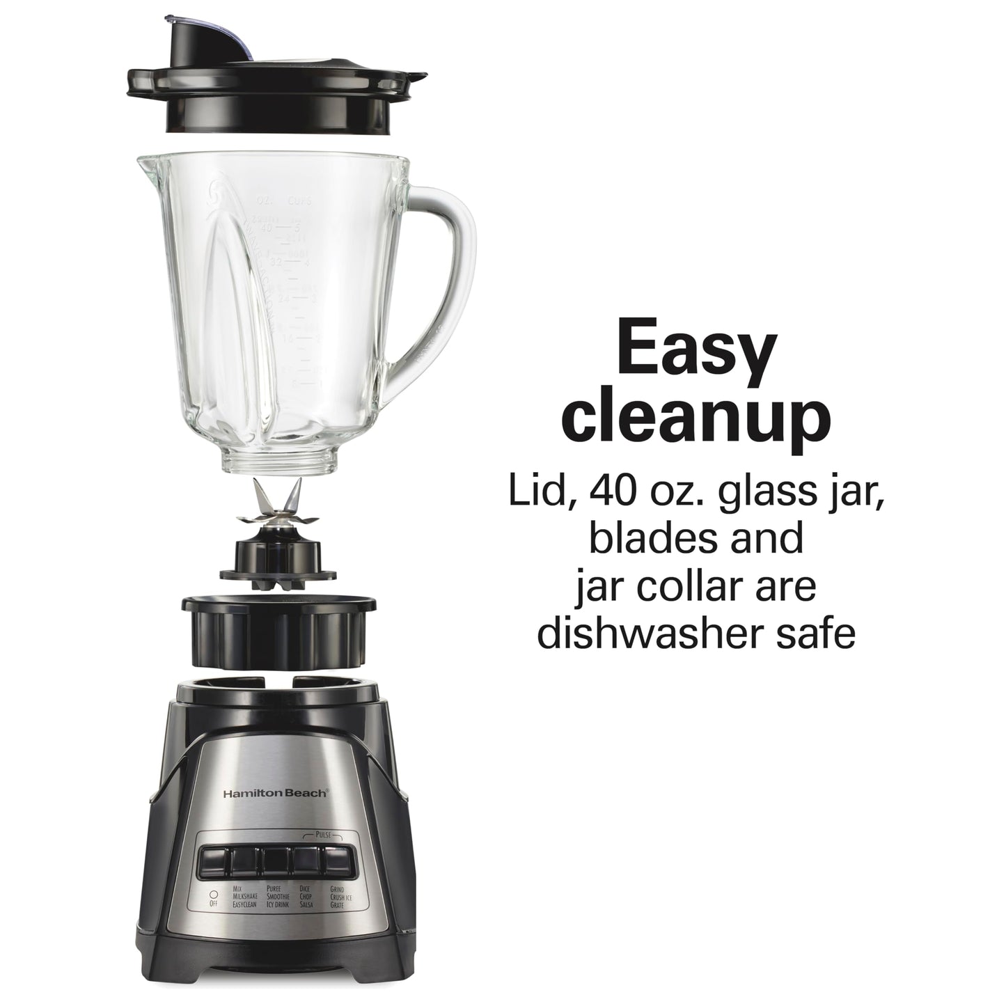 Hamilton Beach Power Elite Wave Action Blender For Smoothies, 40 Oz Glass Jar, 12 Functions Including Puree, Crush Ice, Black, 700 Watts, Black (58148A)
