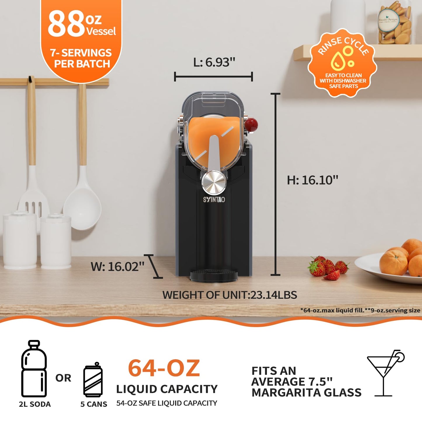 SYINTAO Slushie Machine for Home, Soft Serve Ice Cream Machine, 88oz Vessel Slushy Machine with 6 Preset Programs, Frozen Drink Maker for slush, Margaritas, Smoothie, Frappés, Milkshakes, and More