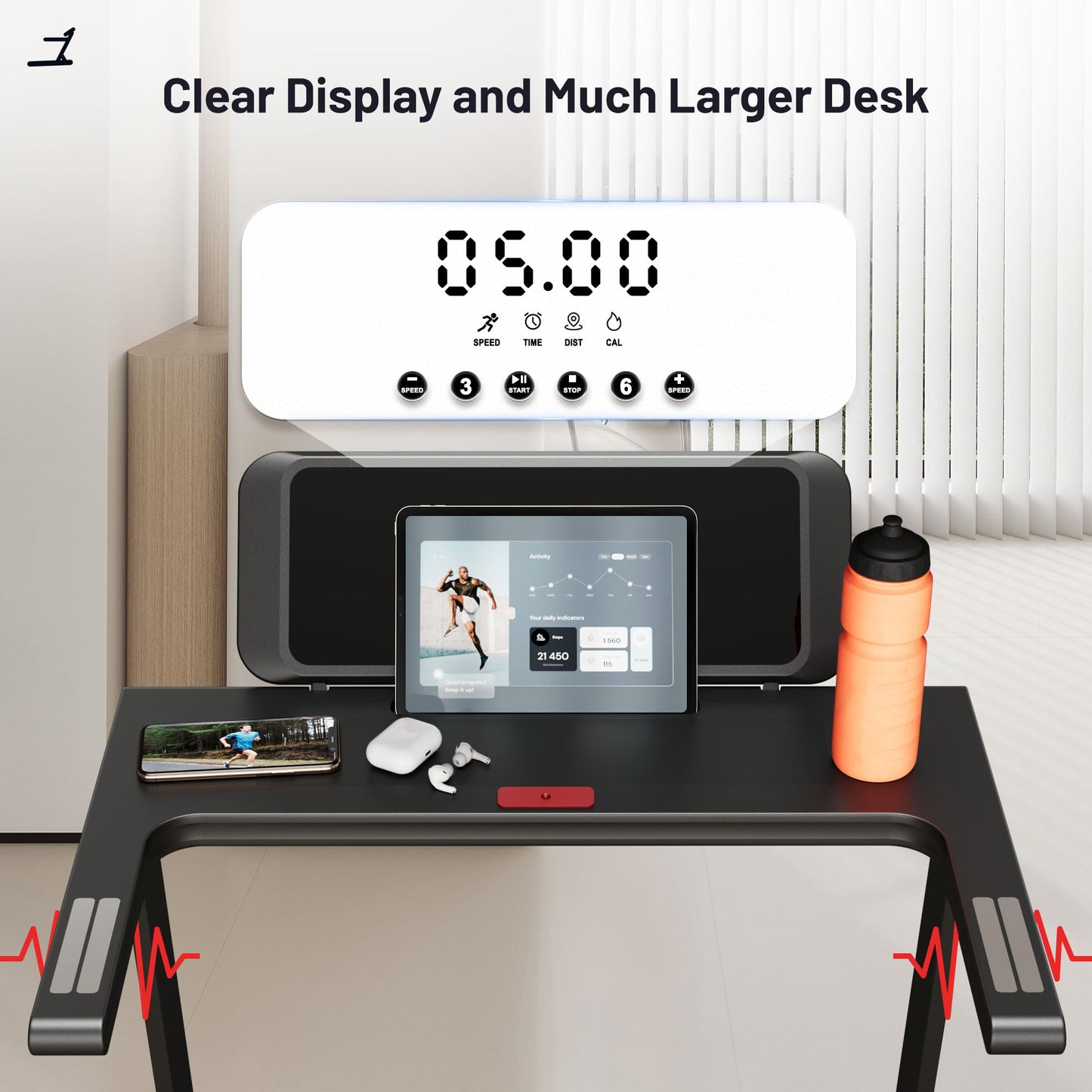 Treadmill with Desk Workstation, Walking Treadmill Pad, Portable Desk Treadmills for Home Small, Foldable Walking Pad with Handle Bar (Black)