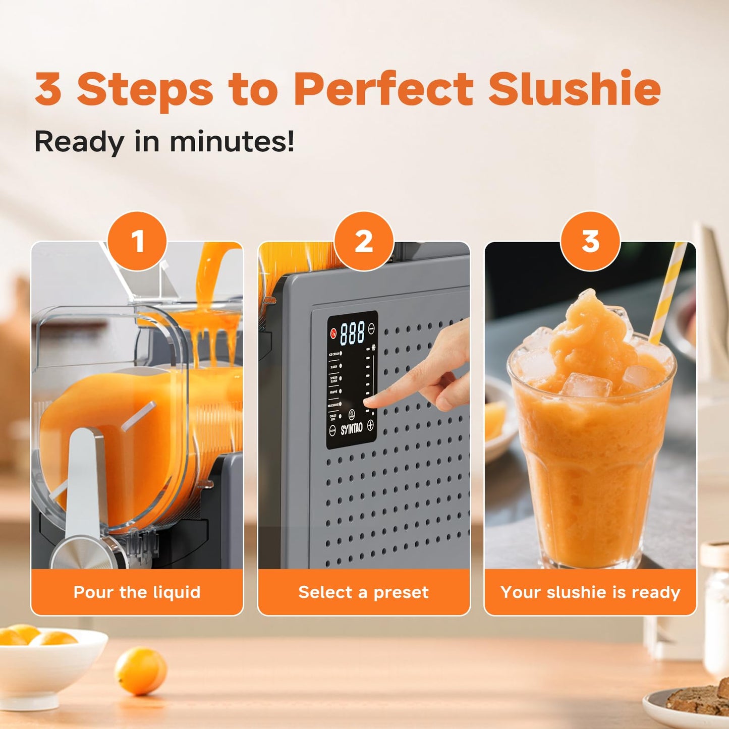 SYINTAO Slushie Machine for Home, Soft Serve Ice Cream Machine, 88oz Vessel Slushy Machine with 6 Preset Programs, Frozen Drink Maker for slush, Margaritas, Smoothie, Frappés, Milkshakes, and More