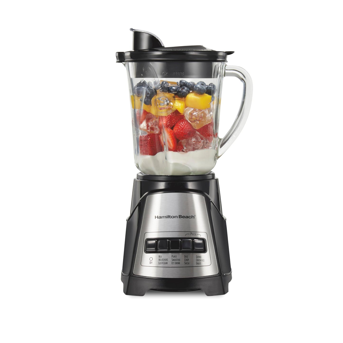 Hamilton Beach Power Elite Wave Action Blender For Smoothies, 40 Oz Glass Jar, 12 Functions Including Puree, Crush Ice, Black, 700 Watts, Black (58148A)