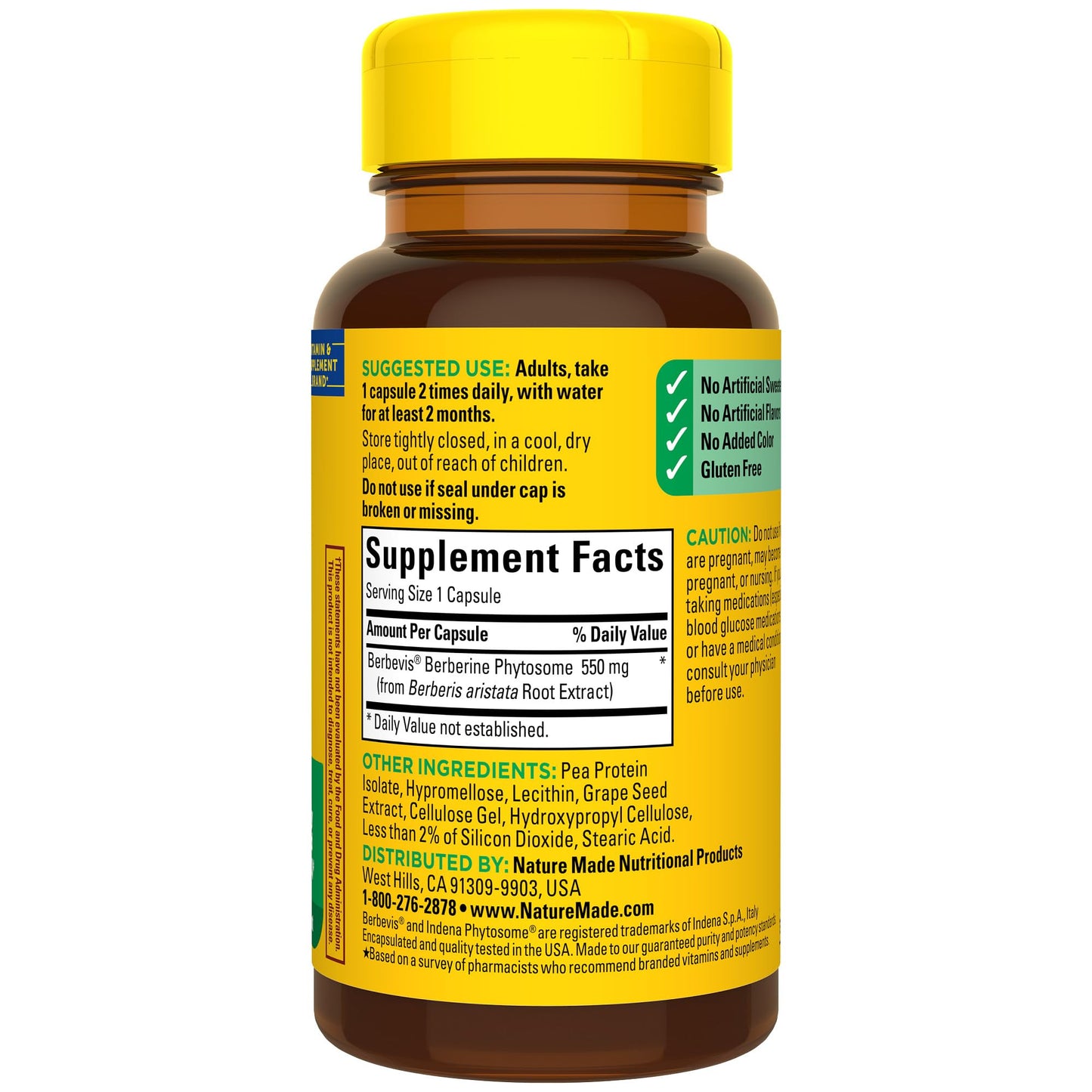 Nature Made Better Absorption Berberine Phytosome Capsules, 1100mg Per 2 Capsules Daily, Berberine Supplement for Cardiovascular Health Support, 60 Capsules, 30 Day Supply