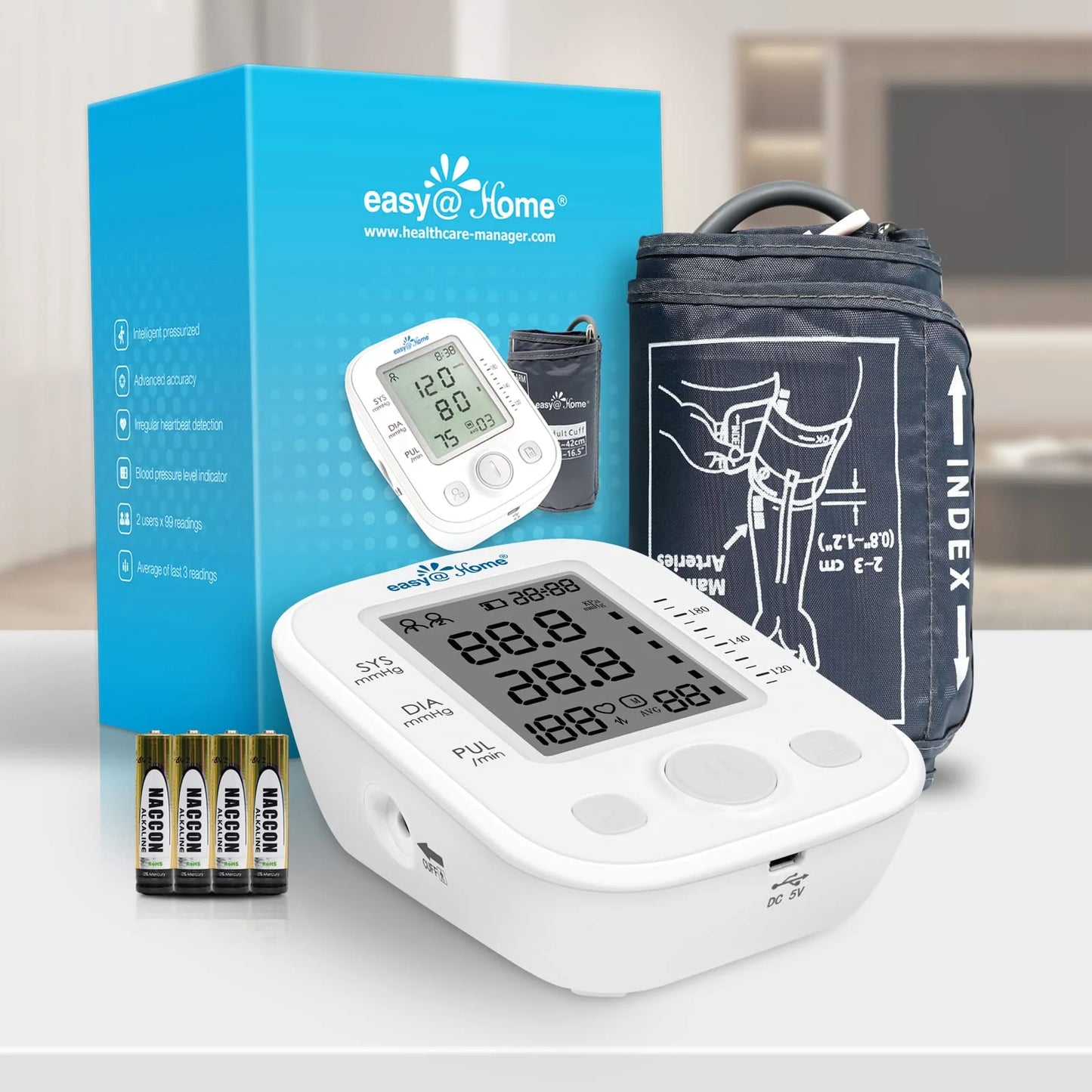 Digital Upper Arm Blood Pressure Monitor with Cuff, Battery, Bag