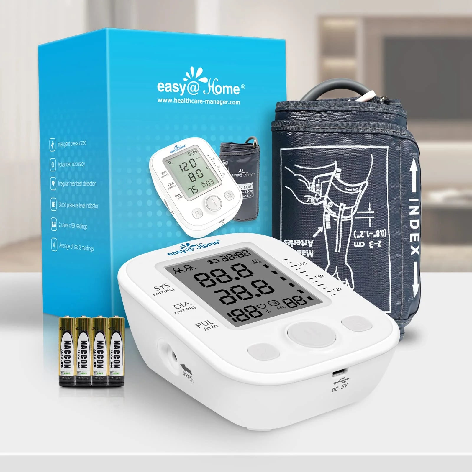 Digital Upper Arm Blood Pressure Monitor with Cuff, Battery, Bag