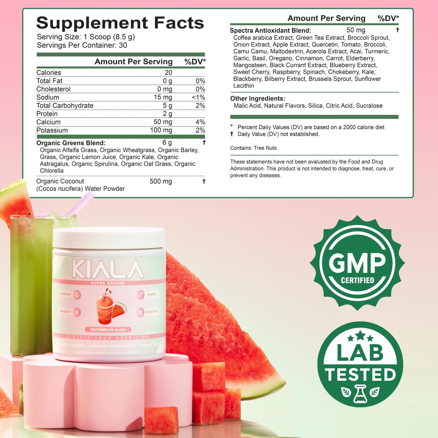 Kiala Nutrition Super Greens, Organic Greens Powder with Spirulina & Chlorella for Digestion, Gut Health, Immunity & Energy, Gluten Free, Vegan, Miami Vice + Watermelon Slush, 30 Servings Each