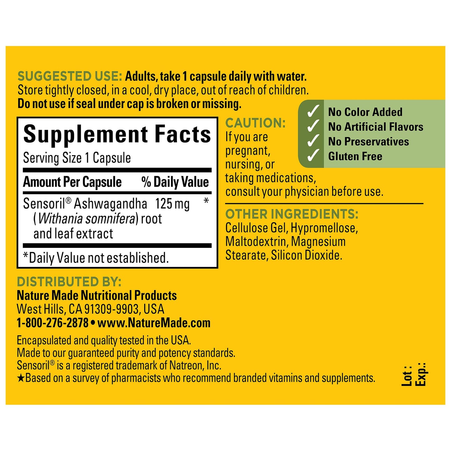 Nature Made Ashwagandha Capsules 125mg for Stress Support, 60 Capsules, 60 Day Supply