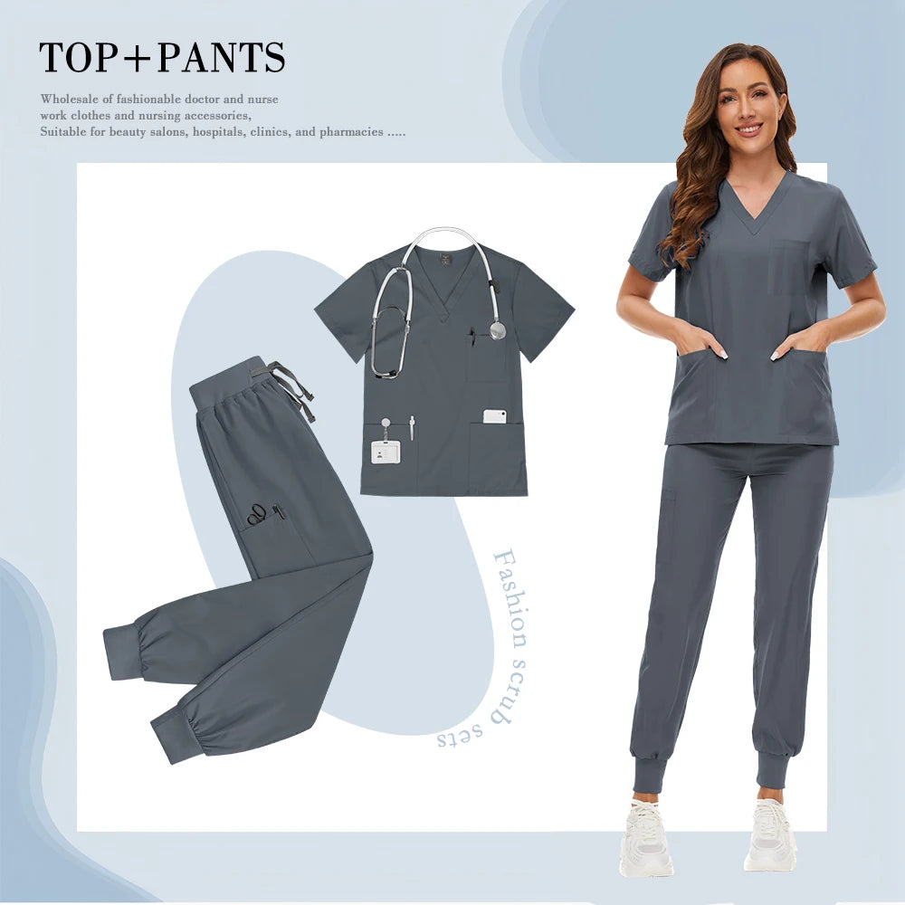 Hospital Nursing Scrubs Classic Uniforms Sets Medical Scrub Elastic Lightweight Workwear Pet Beauty Nurse Clinical Uniform Women