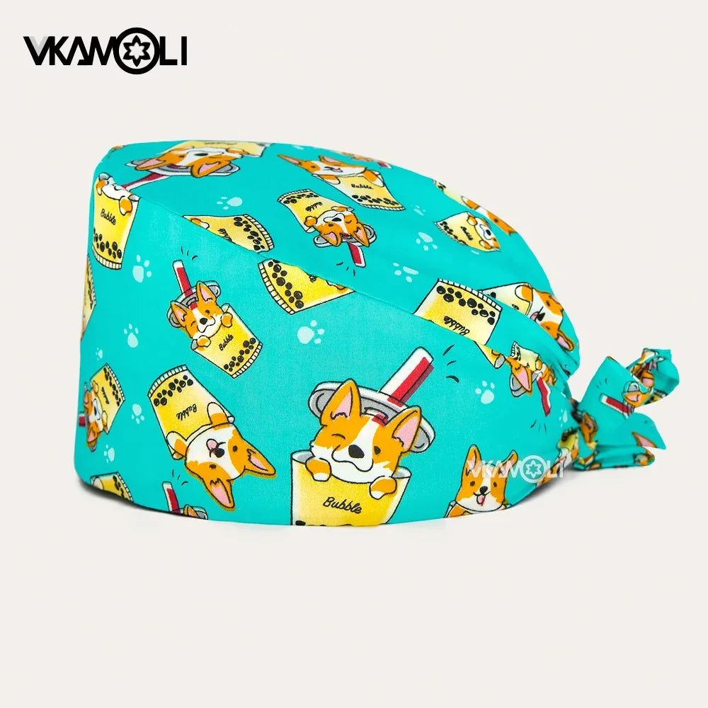 Cartoon Cute rabbit and dog printed surgical cap scrubs cap medical hat pet doctor nurse care cap work operation cap