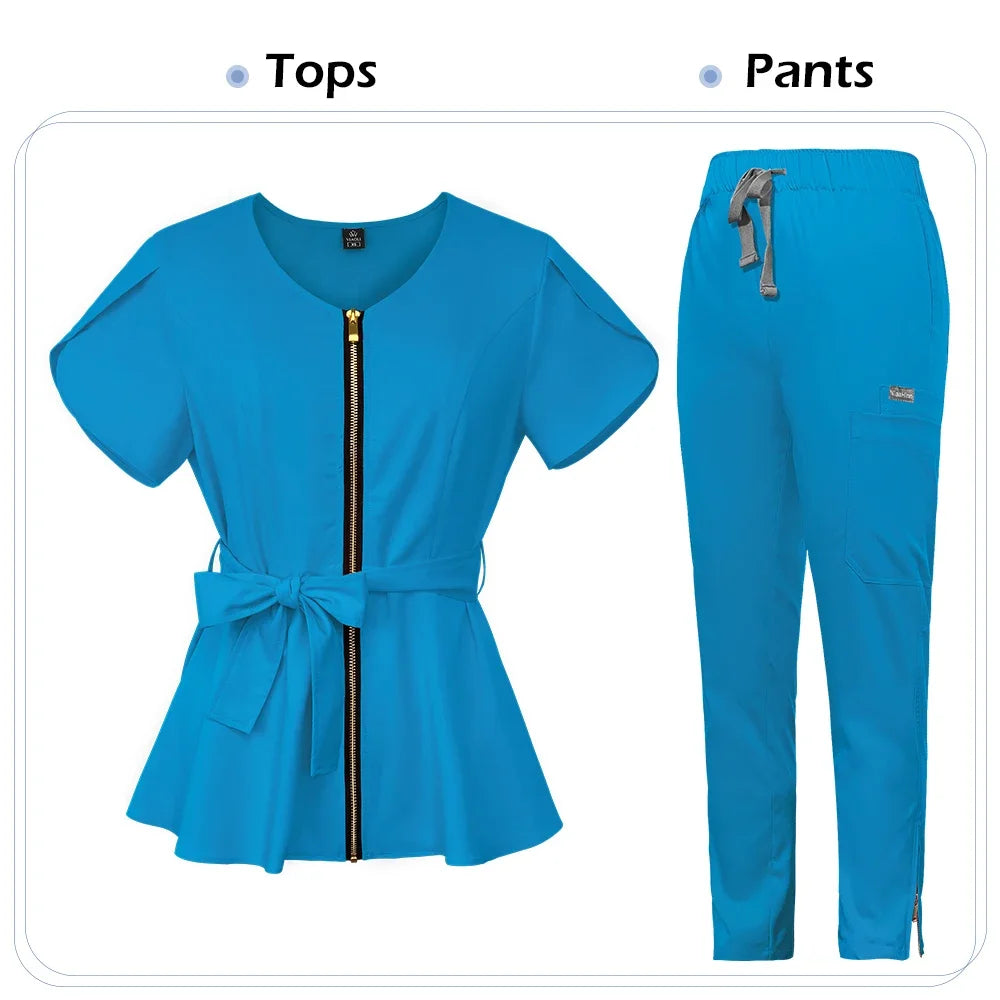 Medical Uniforms Women Printed LOGO Short-Sleeved Surgical Work Oral Doctor Pet Nurse Scrub Uniform Scrub Sets Hospital Workwear