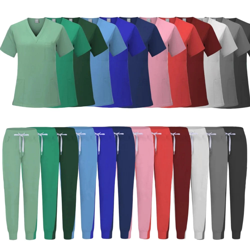 Hot Sale anti Wrinkle Washable Soft Fabric Nurse Scrubs Hospital Uniform Medical Scrubs Women Jogger Scrubs Sets Pair